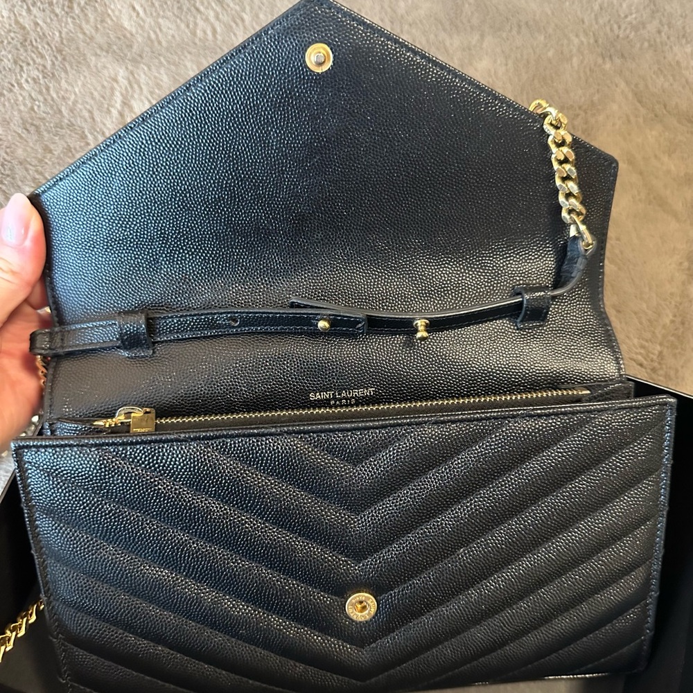 YSL Classic Cassandre Chain Wallet in Grain De Poudre Leather in Black - Picture 13 of 16
